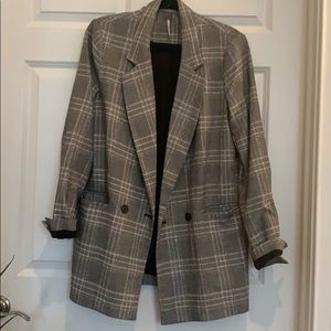 Free people blazer / gray and black plaid